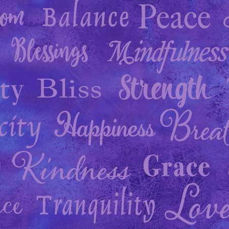 CLEARANCE Good Vibes Words in Purple - Clothworks Cotton