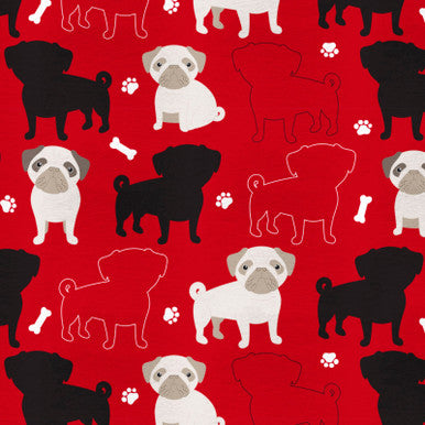 Red Oh My Pugness 1.5 yard cut - David Textiles Fleece