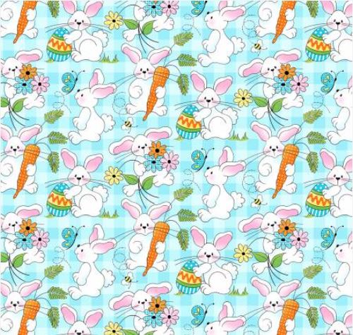 Easter Bunnies on Blue Plaid - Fabric Traditions Cotton