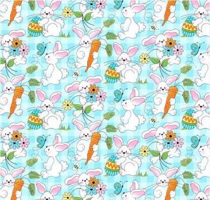 Easter Bunnies on Blue Plaid - Fabric Traditions Cotton