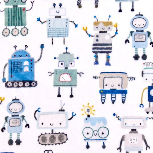 Bee Bop Robot Multi Digital - Shannon Fabrics Cuddle Minky
