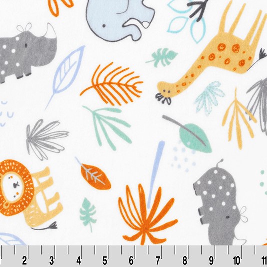 Dusty Blue Jungle Friends Digital - Shannon Fabrics Cuddle Minky (DCJUNGLEFRIENDSDUSTYBLUE)