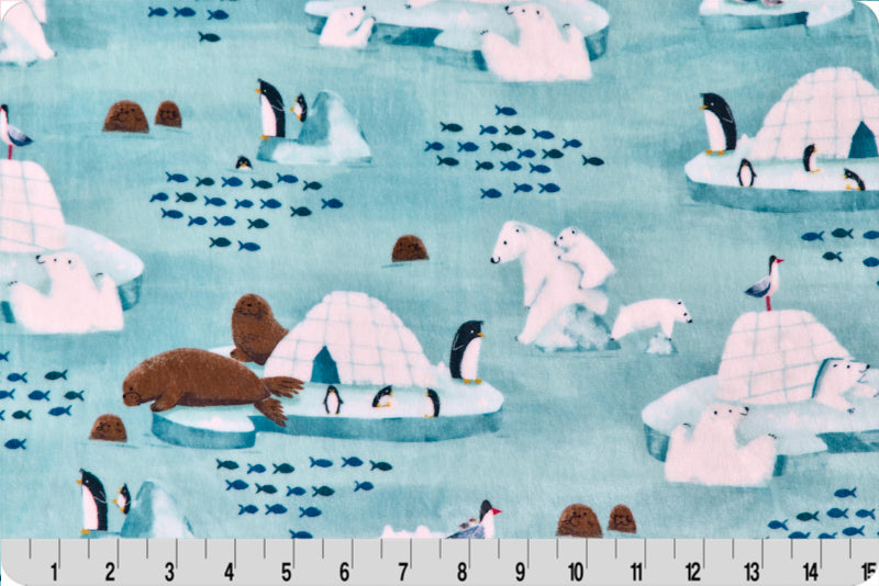 Aqua Sea Polar Pals Digital - Shannon Fabrics Cuddle Minky (DCPOLARPALSAQUASEA)