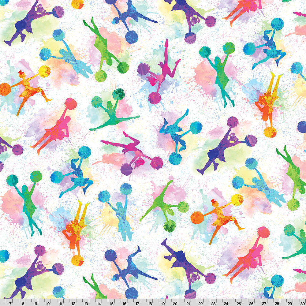 Colorful pattern of abstract figures and shapes on a white background