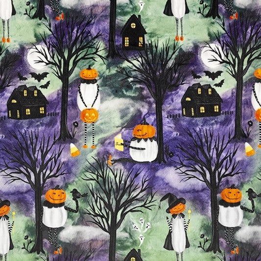 CLEARANCE Pumpkin Heads Amethyst Digital - Shannon Fabrics Minky