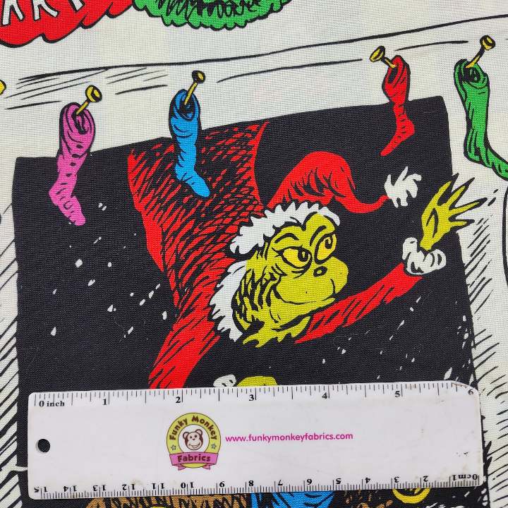 CLEARANCE Green Grinch Advent Calendar Panel - Robert Kaufman Cotton