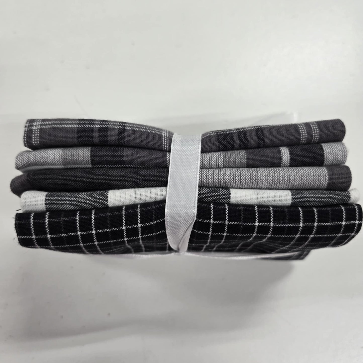 5 Fat Quarters - Black/White/Grey Plaids - 3 Wishes Flannel