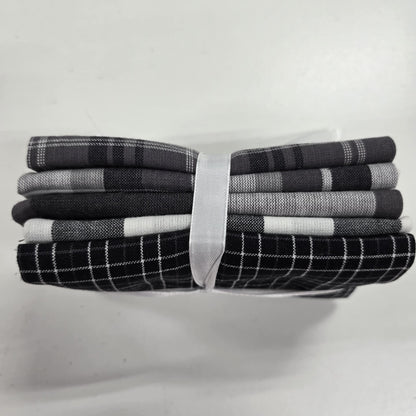 5 Fat Quarters - Black/White/Grey Plaids - 3 Wishes Flannel
