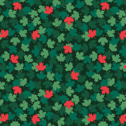 Festive Canada Green Maple Leaves - Windham Fabrics Cotton
