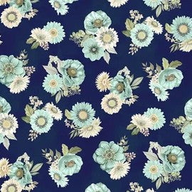 CLEARANCE Blissful Floral On Navy - Wilmington Prints Cotton