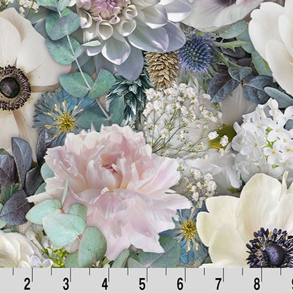 White Hoffman Blooming Buds Digital - Shannon Fabrics Cuddle Minky (HFDCBLOOMINGBUDWHITE)