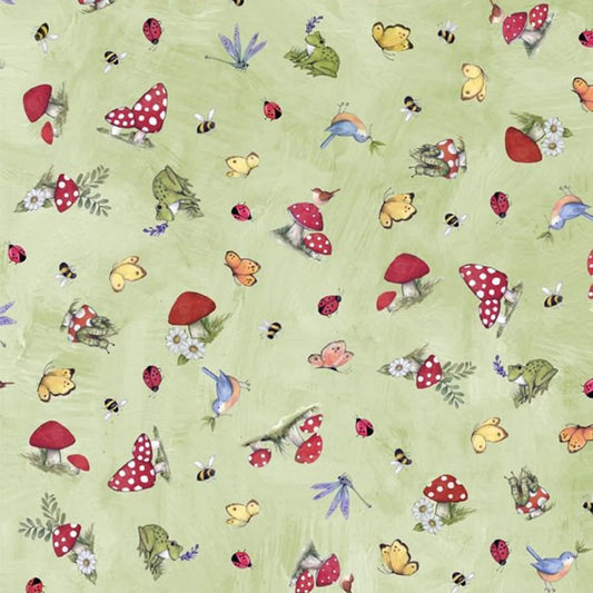 Gnome & Garden Mushrooms - Wilmington Prints Cotton