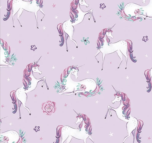 Unicorn Dreamers on Light Pink with Metallic - Benartex Cotton