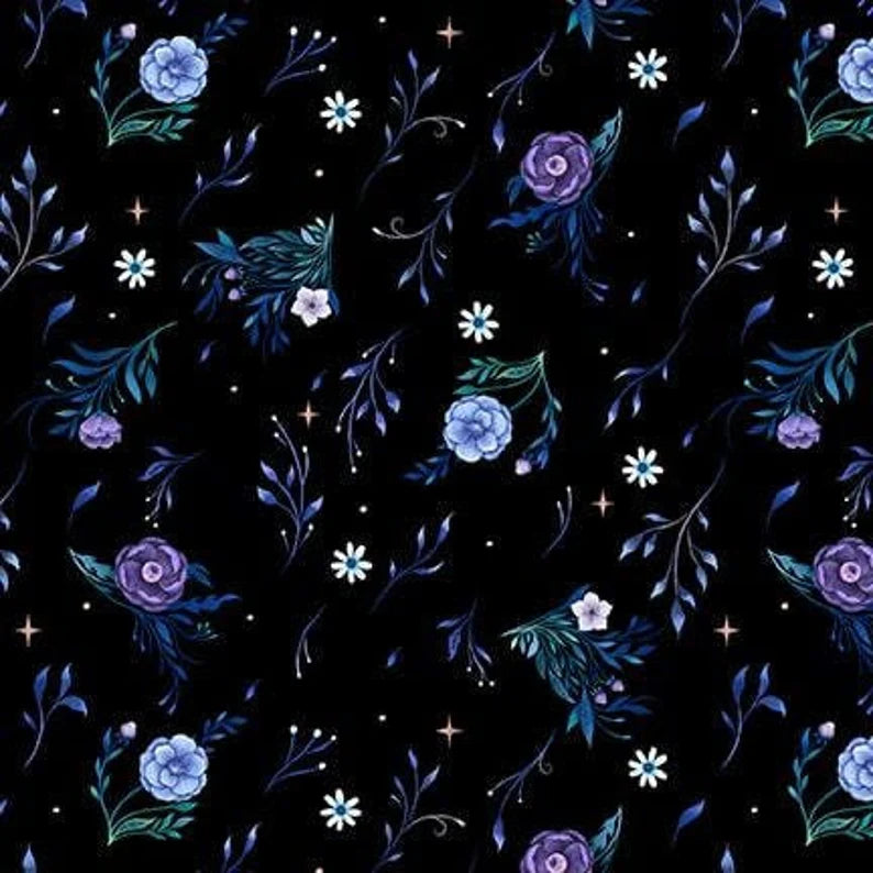 Small Floral Glow in the Dark - Blank Cotton