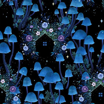 Mushrooms and Houses Glow in the Dark - Blank Cotton