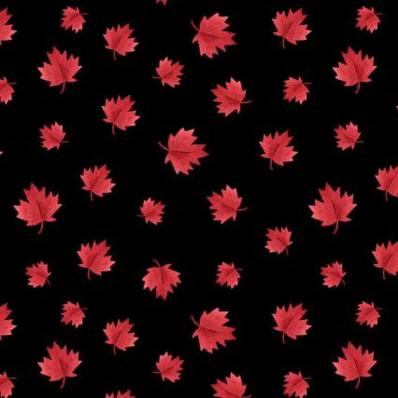 Maples Leaves on Black - Oh Canada - Camelot Cotton