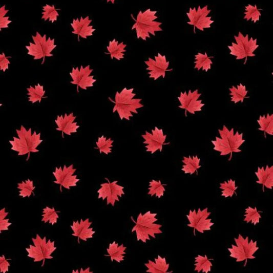 Maples Leaves on Black - Oh Canada - Camelot Cotton