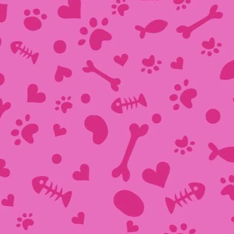 Pink Fish, Hearts, Paws & Bones - David Textiles