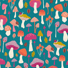 Mushrooms on Teal - Woodland Wander - Dashwood Studio Cotton