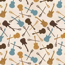 CLEARANCE Rhythm & Harmony Guitar & Mic Toss - Wilmington Prints Cotton