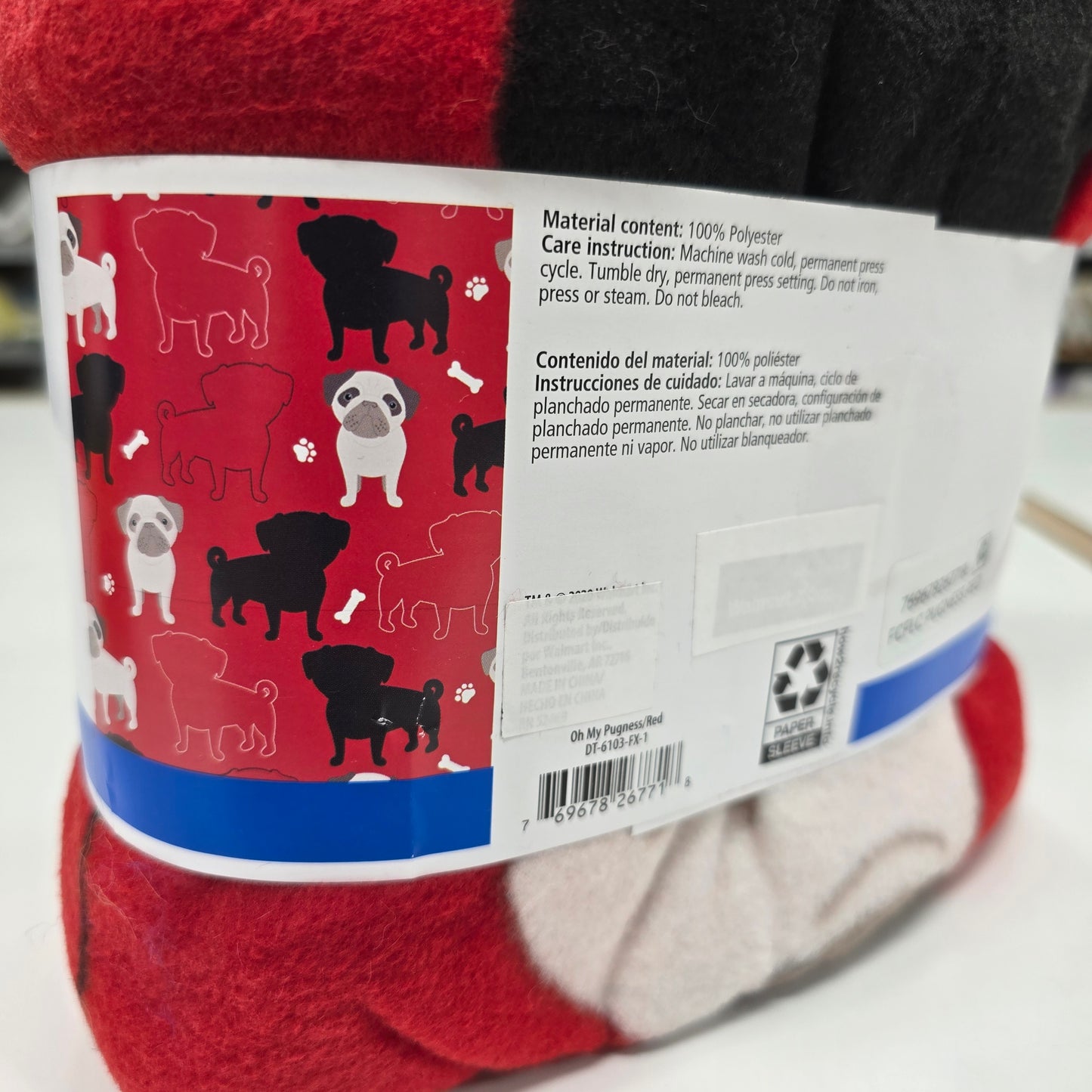 Red Oh My Pugness 1.5 yard cut - David Textiles Fleece