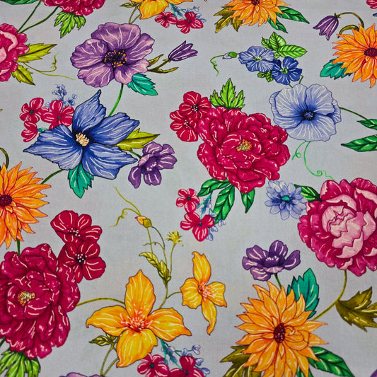 Large Floral on Blue - Living Color - Timeless Treasures Cotton