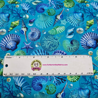 Pearls and Seashells Turquoise - Divine Oceana - Michael Miller Cotton