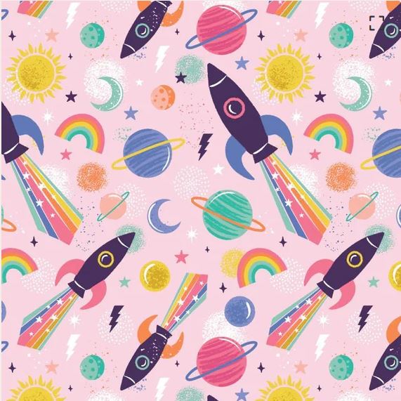 Light Pink Cosmic Rockets - Camelot Cotton