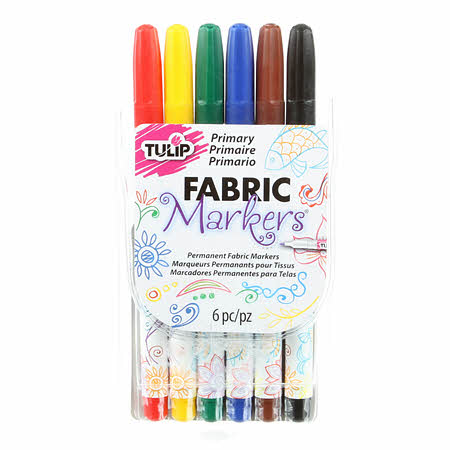 Fine Tip Primary Colour Fabric Markers - 6 pack