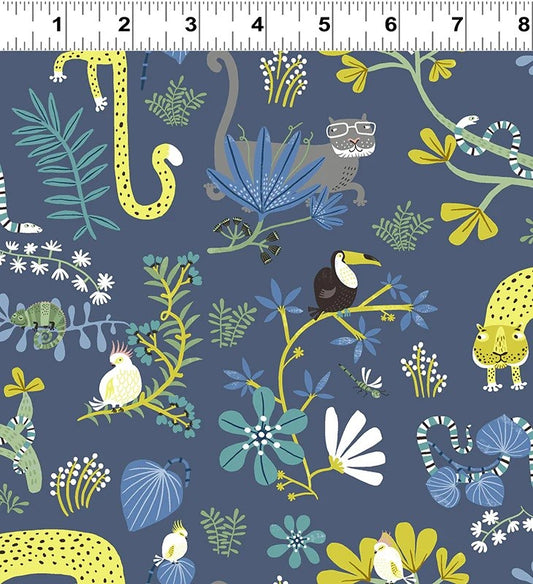 CLEARANCE Dark Denim Jungle Jive Animals - Clothworks Cotton