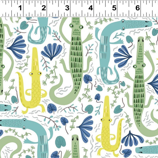 CLEARANCE Citron Jungle Jive Crocodiles - Clothworks Cotton