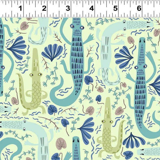 CLEARANCE Light Olive Jungle Jive Crocodiles - Clothworks Cotton
