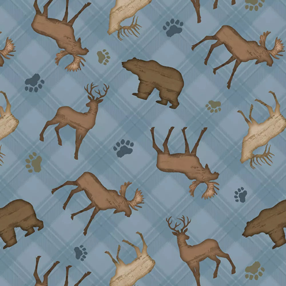 Wildlife Trail Animal Toss Blue - Wilmington Prints Cotton