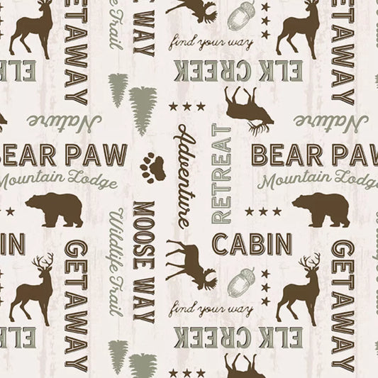 Wildlife Trail Cream Words all Over - Wilmington Prints Cotton
