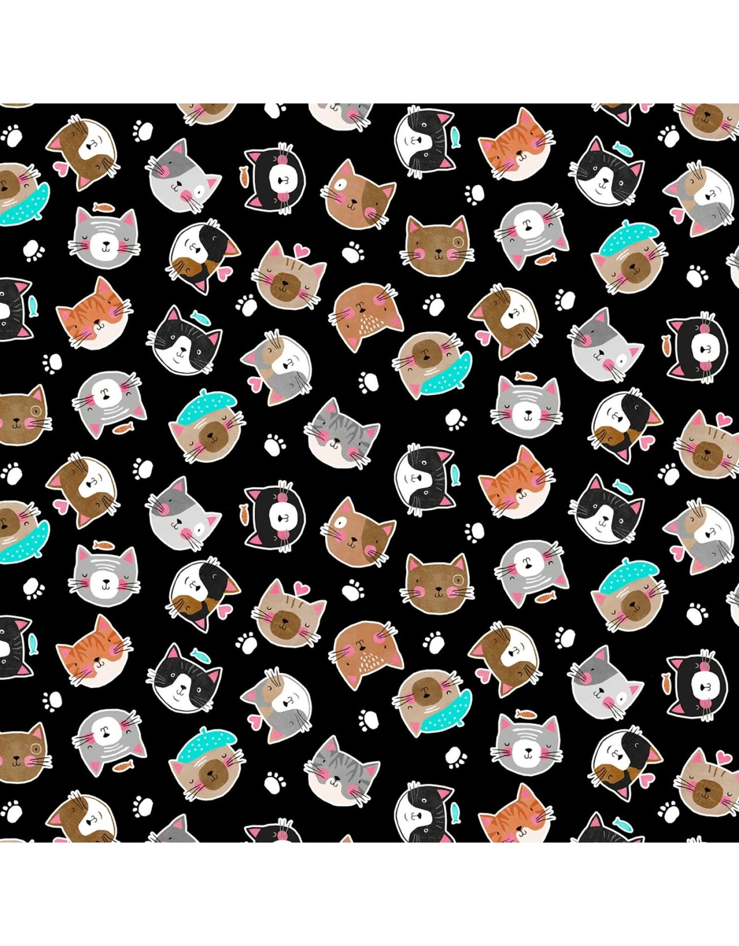 Purrfect Partners Heads on Black - Wilmington Prints Cotton